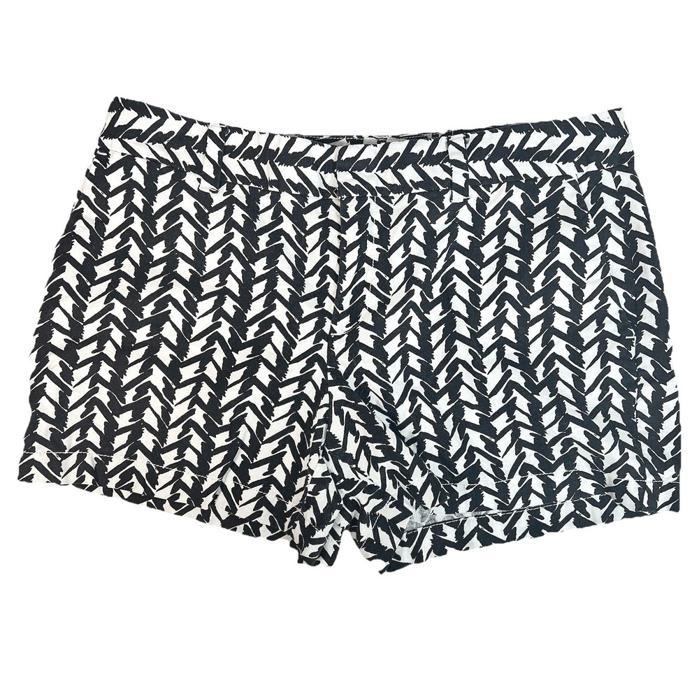 LOFT Women's Black White Abstract Chevron Print‎ Linen Cotton Shorts Size 8